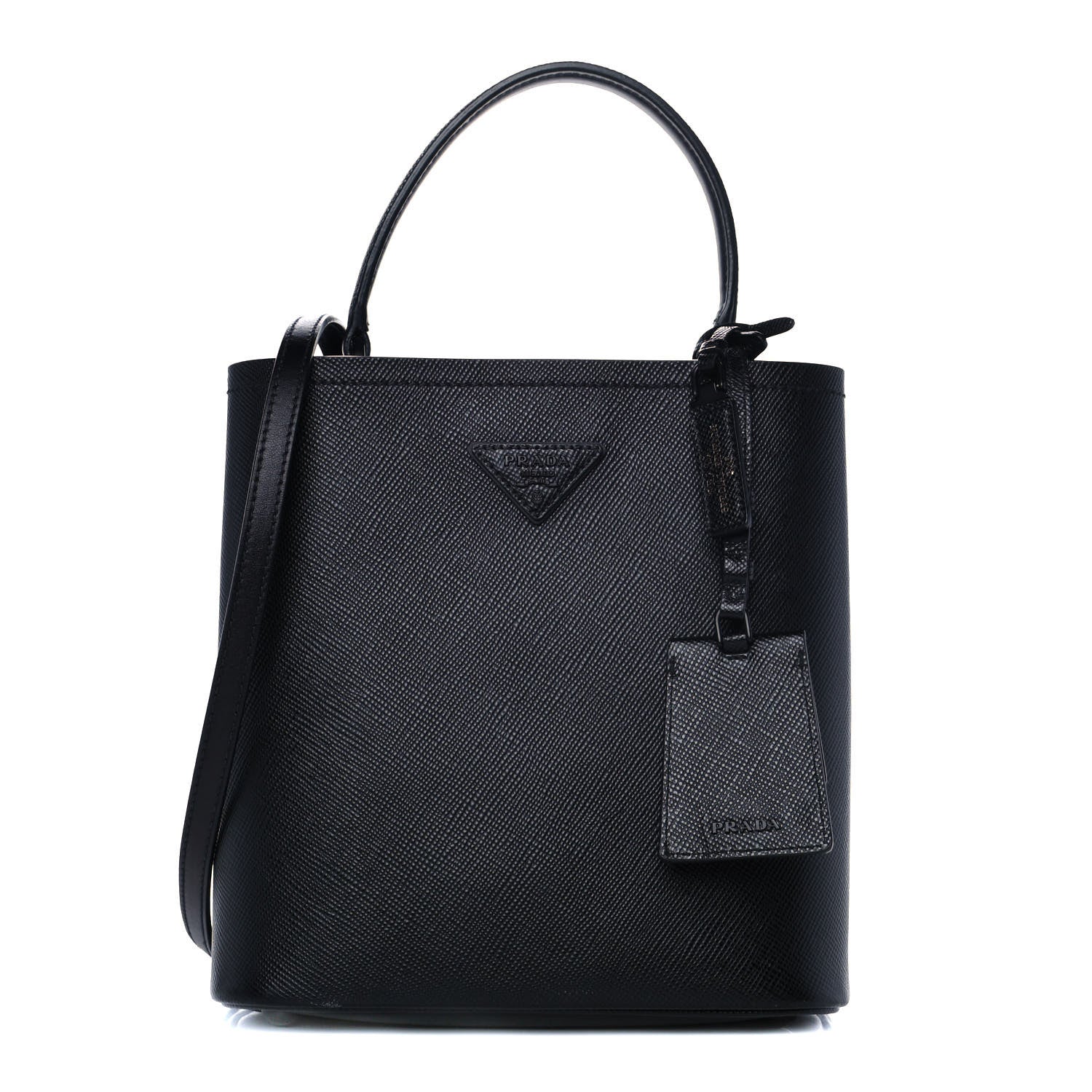 Prada Saffiano Cuir Medium Panier Bucket Bag Black 1 of 12