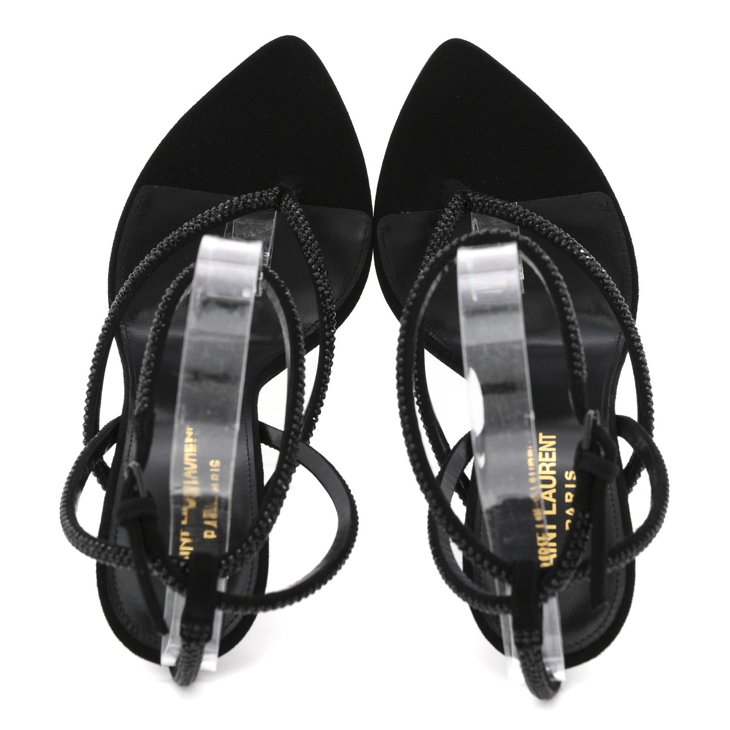 Saint Laurent Crystal Suede Calfskin Nadja 105 Ankle Strap Sandals
