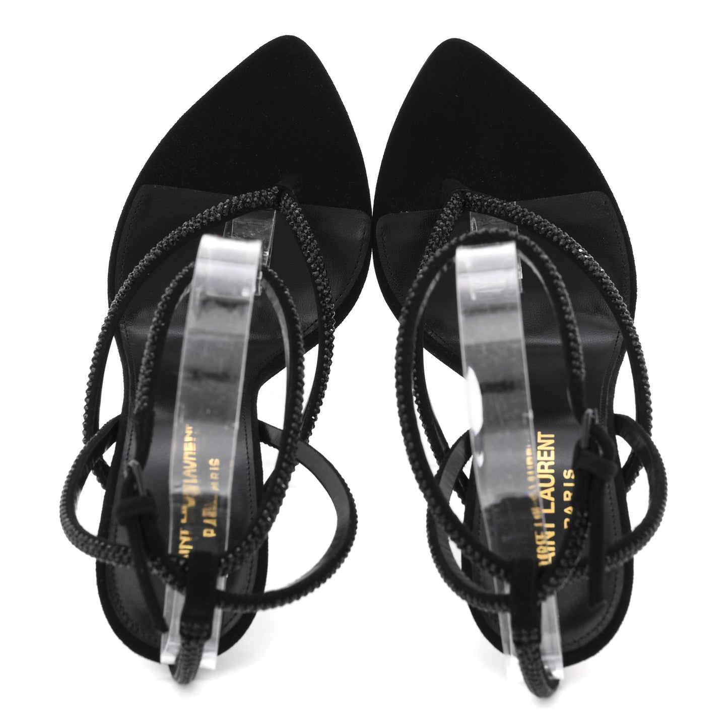 Crystal Suede Calfskin Nadja 105 Ankle Strap Sandals 37.5 Black