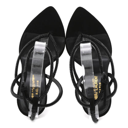 Saint Laurent Crystal Suede Calfskin Nadja 105 Ankle Strap Sandals 37.5 Black 2 of 10