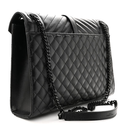 Saint Laurent Grain De Poudre Textured Mixed Matelasse Large Triquilt Monogram Monochrome Satchel Black 3 of 13