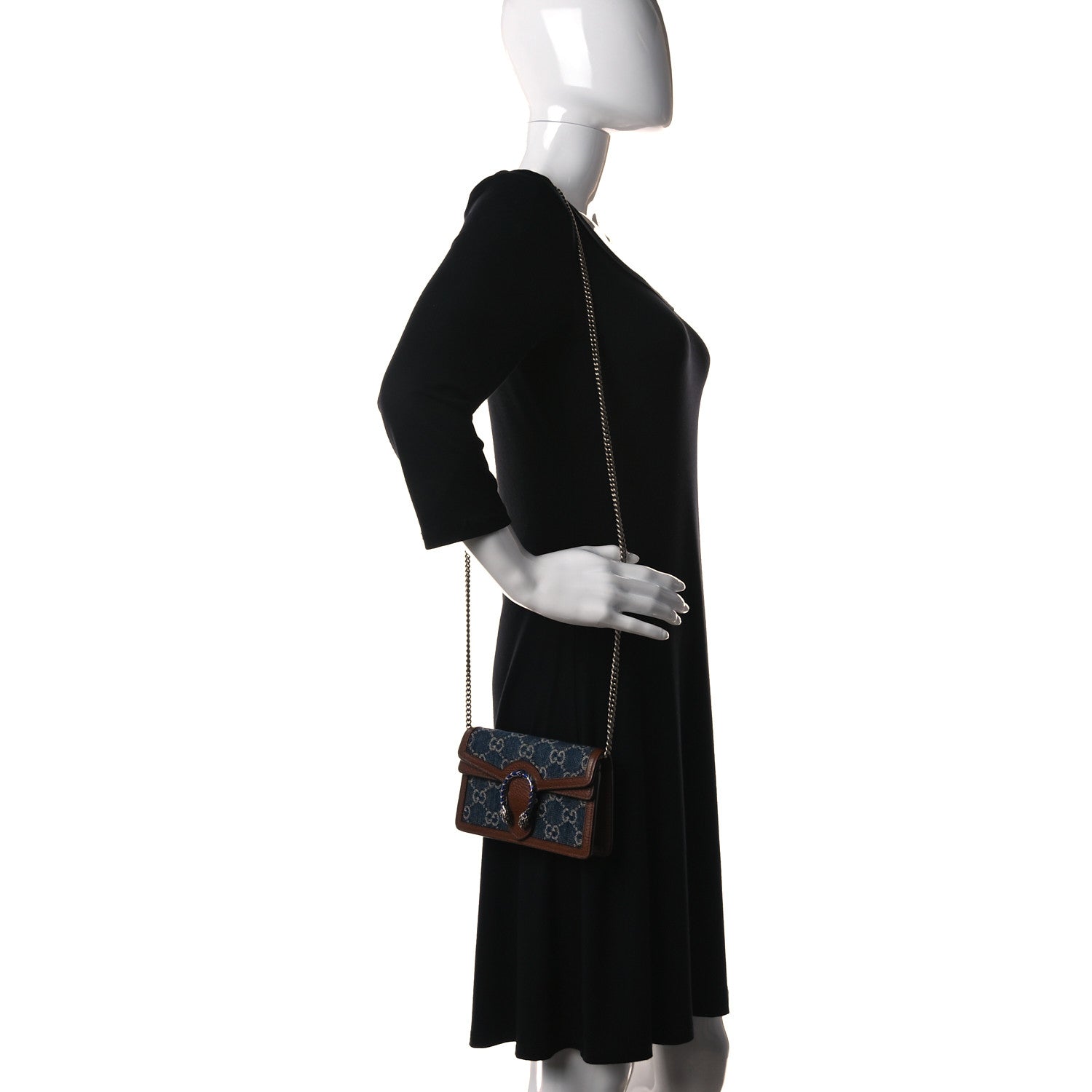 Gucci New Denim GG Monogram Dollar Calfskin Enamel Super Mini Dionysus Shoulder Bag Blue Tea Cuir Epilog Electric Blue 3 of 10