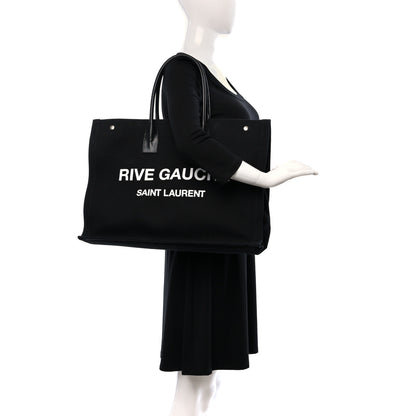 Saint Laurent Linen Calfskin Rive Gauche Tote Black 2 of 8