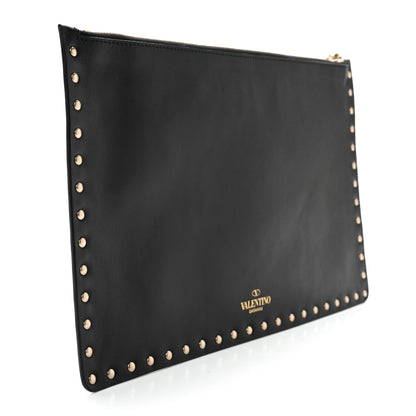 Valentino Garavani Pebbled Calfskin Large Rockstud Zip Pouch Black 2 of 10