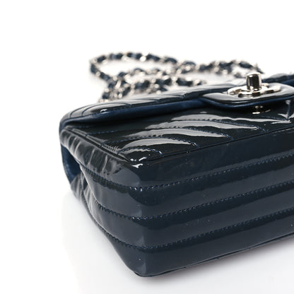 Chanel Patent Calfskin Chevron Quilted Mini Rectangular Flap Navy Blue 8 of 11