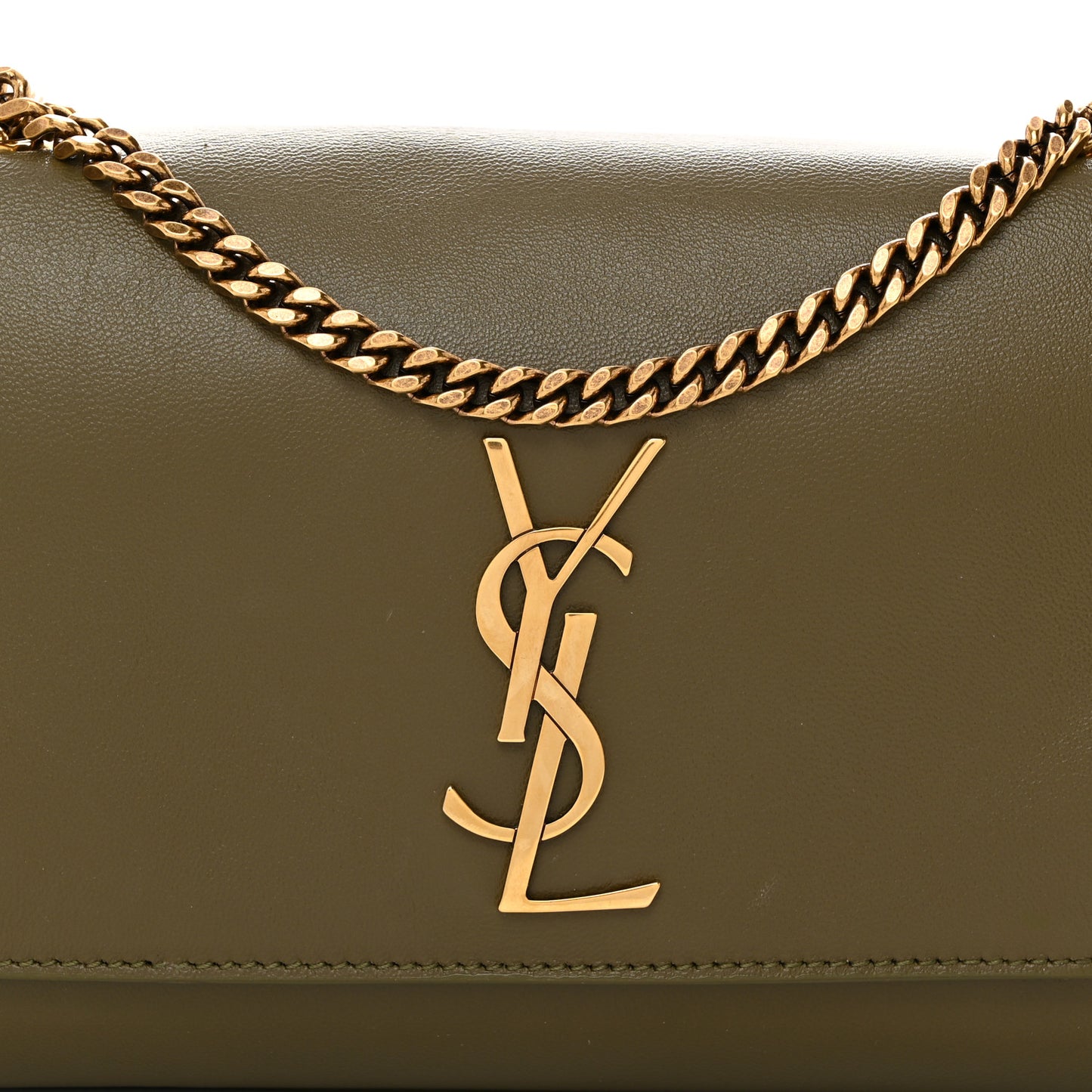 Smooth Calfskin Suede Small Reversible Monogram Kate Satchel Loden Green