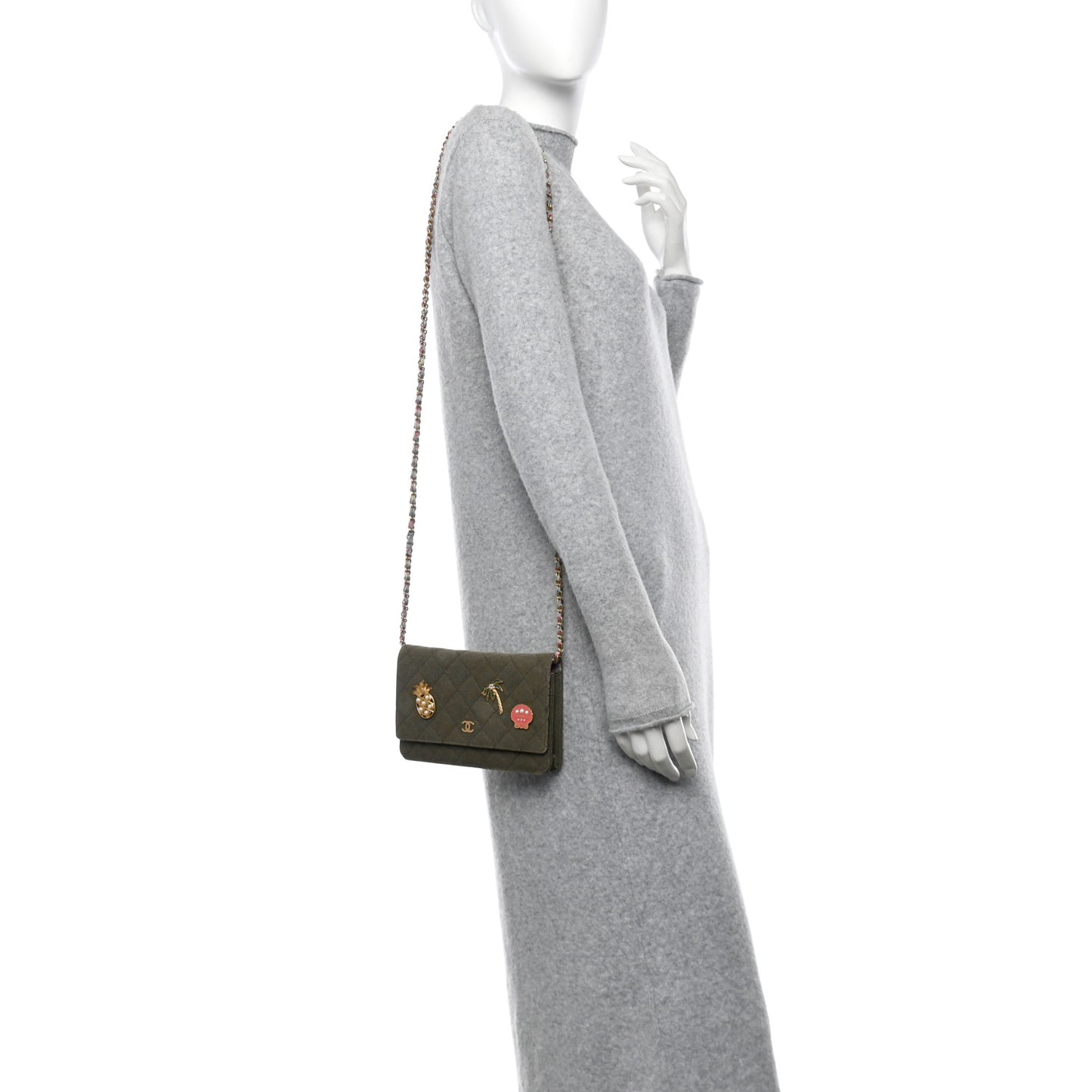 Canvas Quilted Coco Cuba Charms Wallet on Chain WOC Khaki