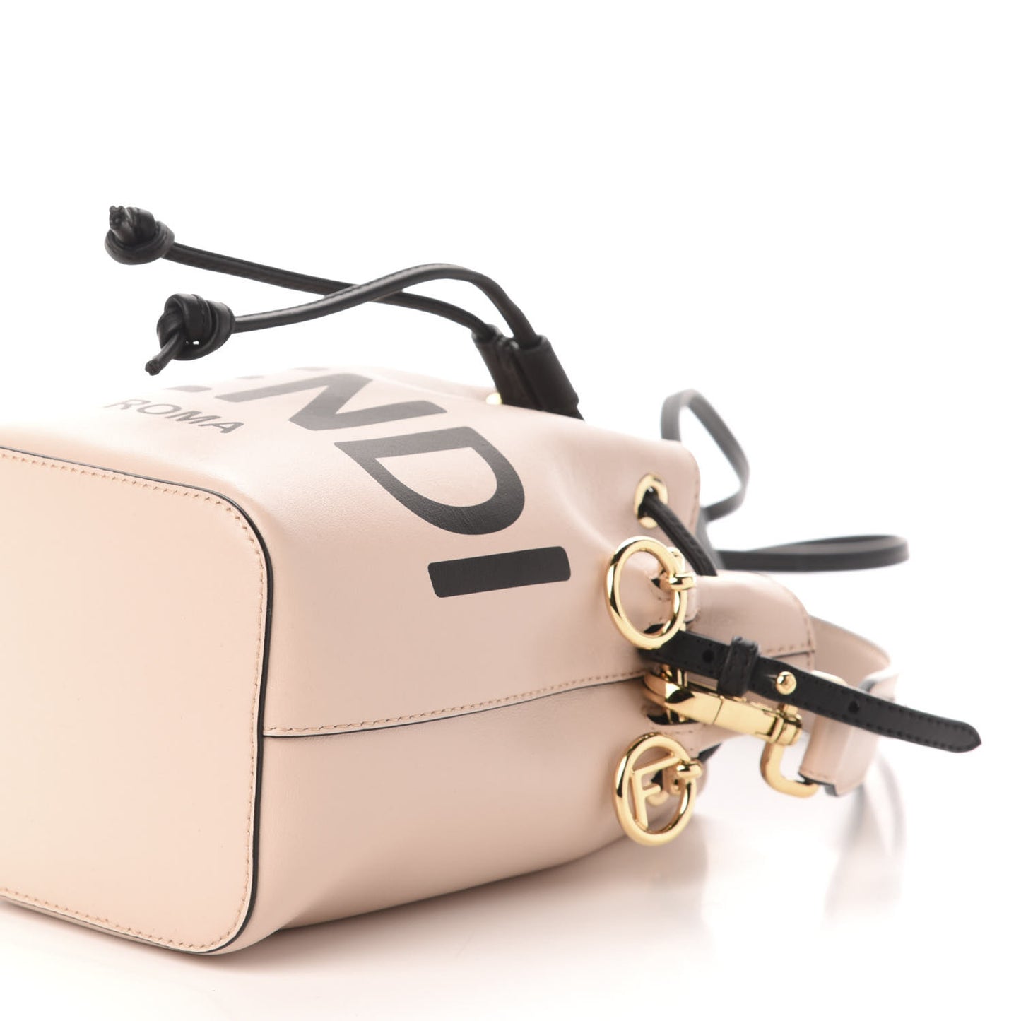 Vitello Fluffy Grace F is Fendi Logo Embossed Mini Mon Tresor Bucket Bag Rosa Quarzo Black