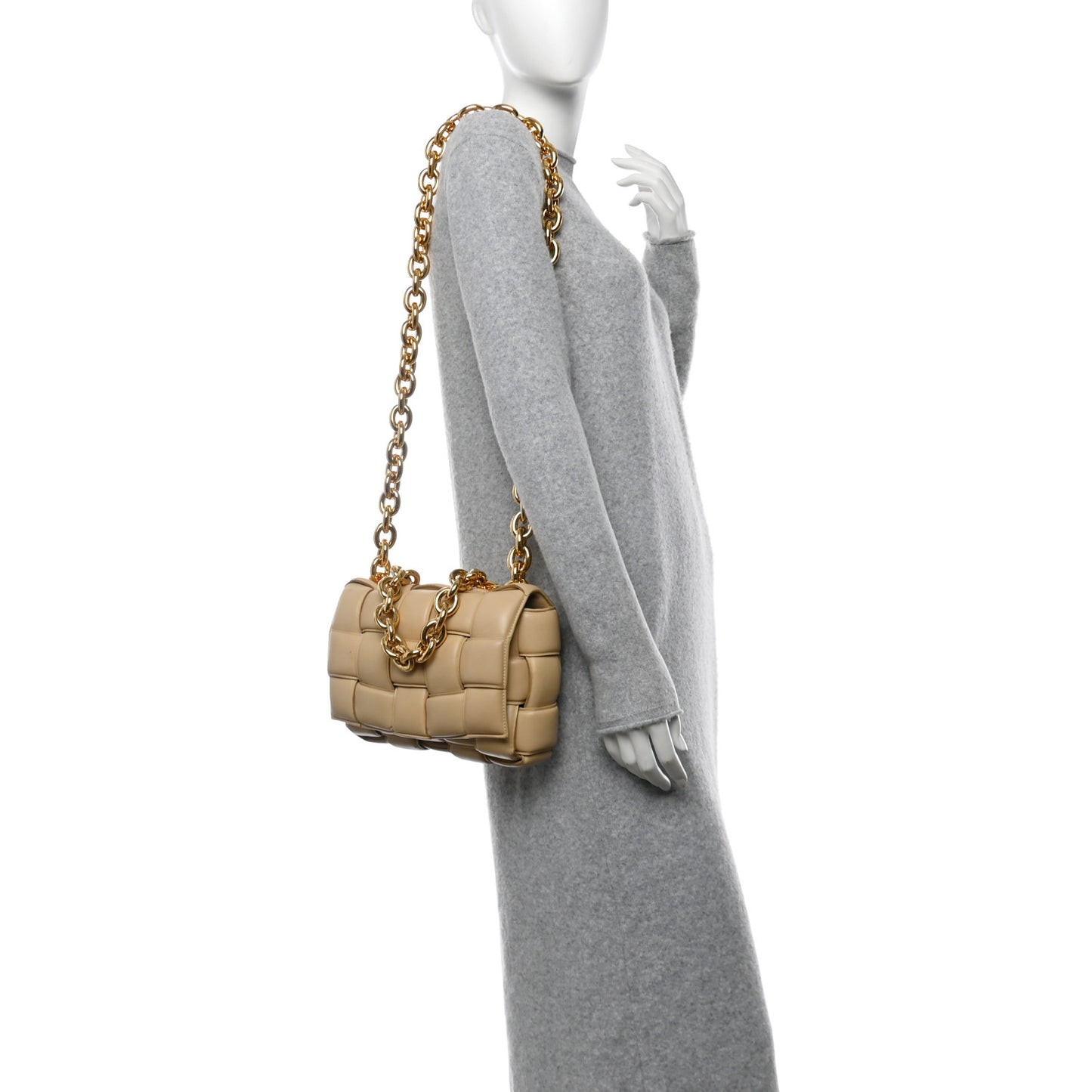 Lambskin Maxi Intrecciato Padded Chain Cassette Crossbody Bag Porridge