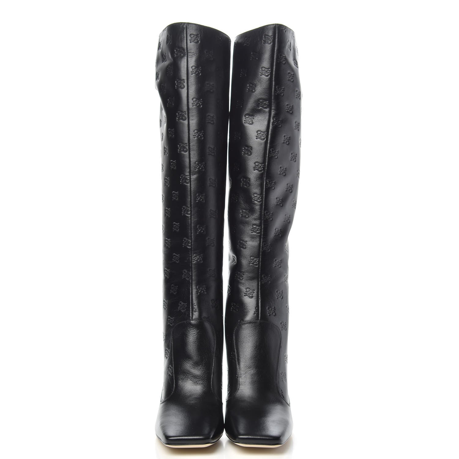 Fendi Vitello Karligraphy Embossed FFreedom Knee High Boots 38.5 Black 2 of 8
