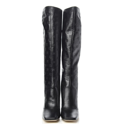 Fendi Vitello Karligraphy Embossed FFreedom Knee High Boots 38.5 Black 2 of 8