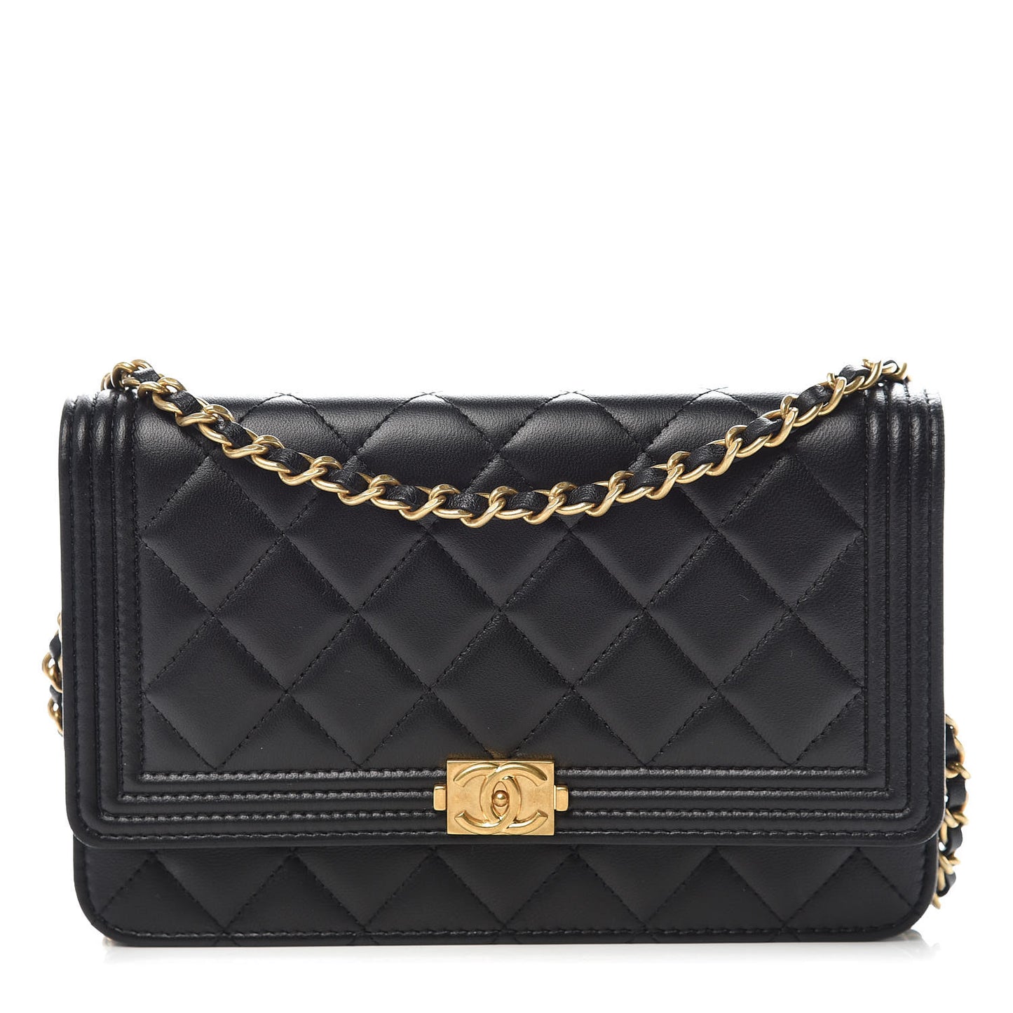 Lambskin Quilted Boy Wallet On Chain WOC Black