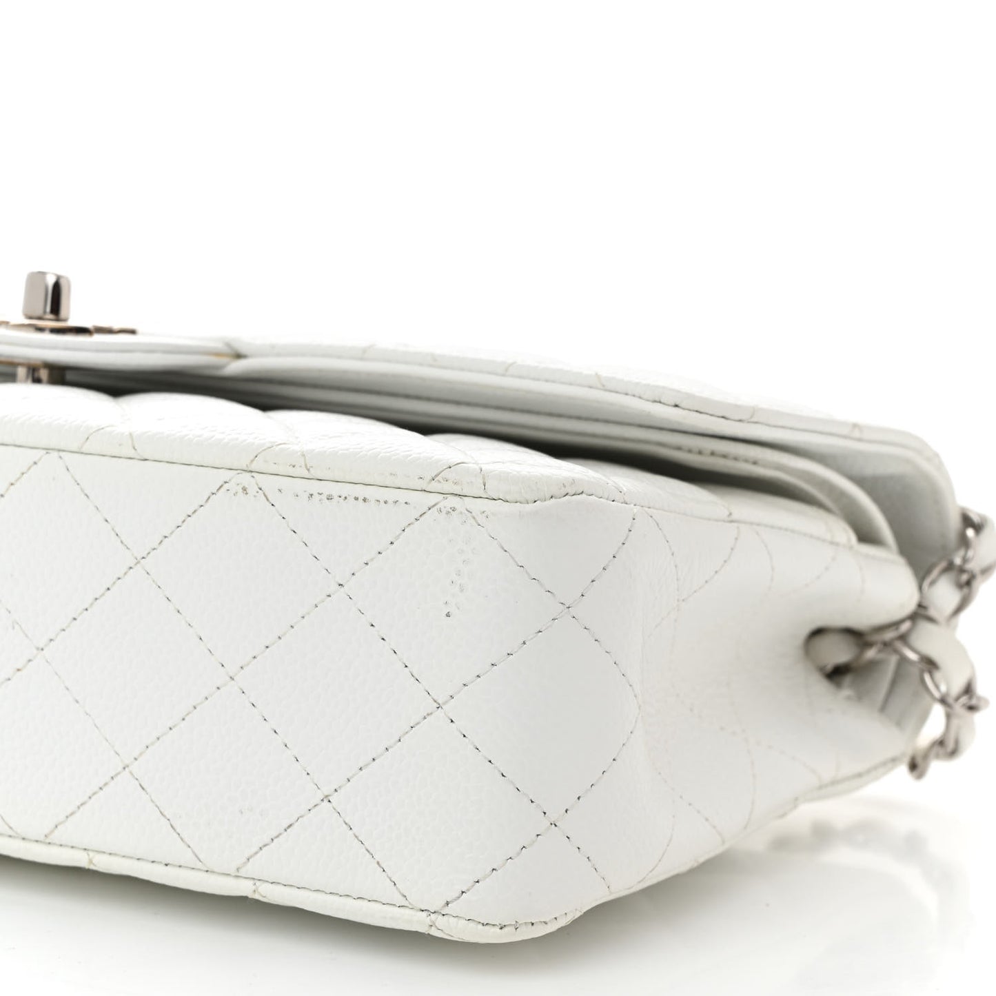 Caviar Quilted Medium Double Flap White