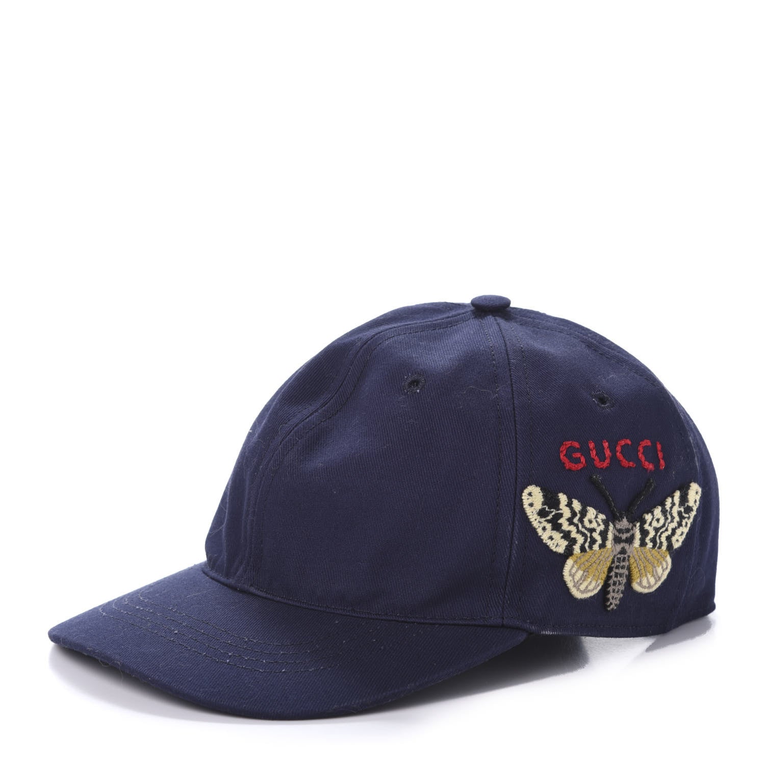 Gucci Cotton Moth Embroidered Baseball Hat 57 Navy 1 of 8
