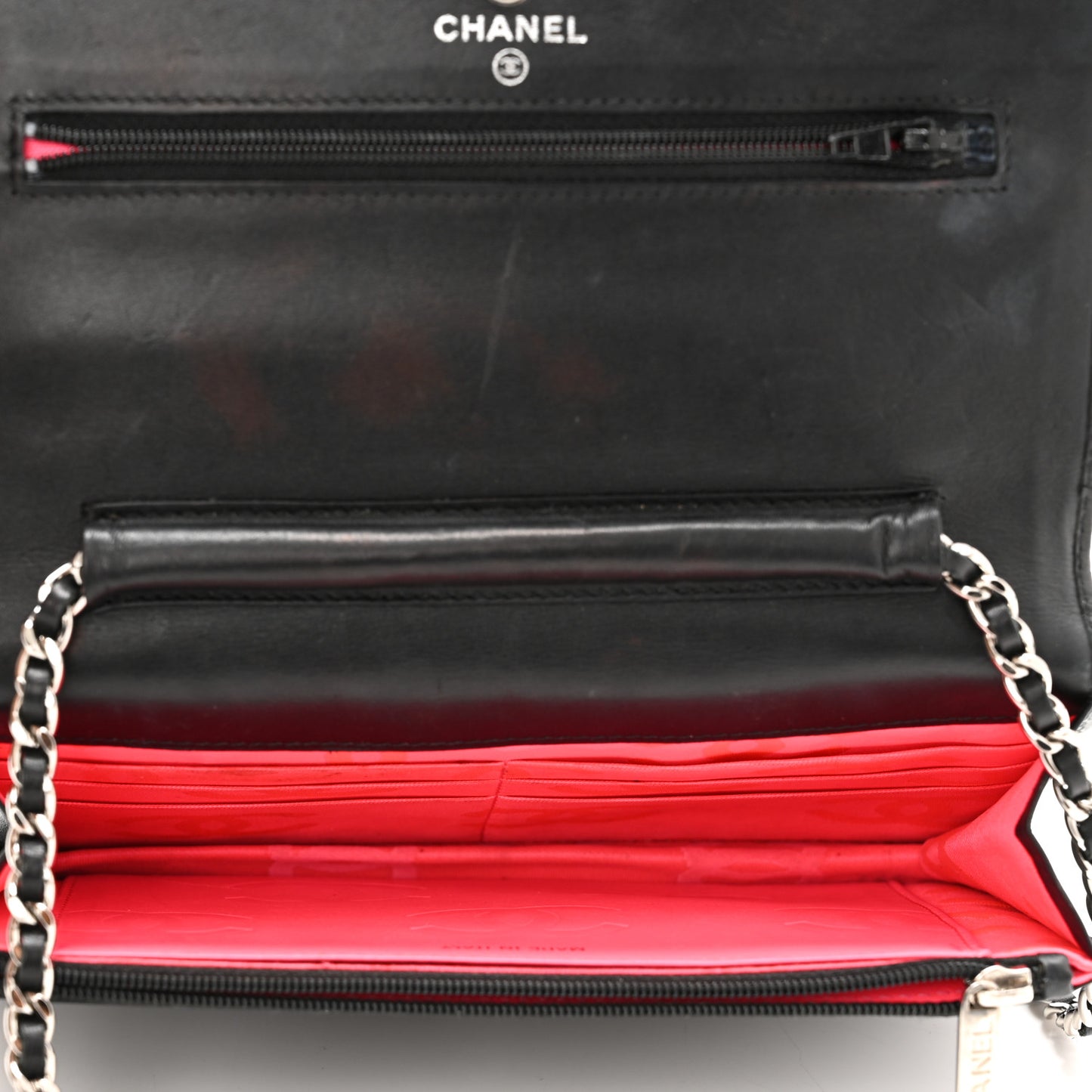Calfskin Quilted Cambon Wallet On Chain WOC Black