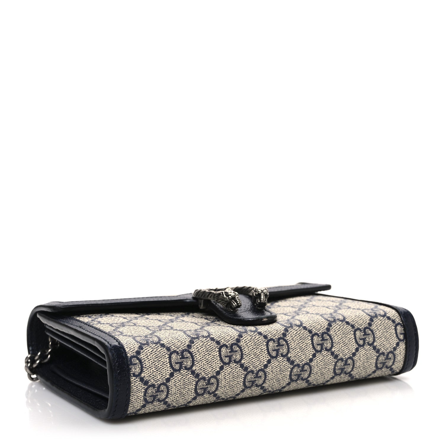 Gucci GG Supreme Monogram Textured Dollar Calfskin Mini Dionysus Chain Wallet Beige Blue 4 of 12