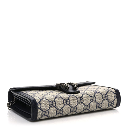Gucci GG Supreme Monogram Textured Dollar Calfskin Mini Dionysus Chain Wallet Beige Blue 4 of 12