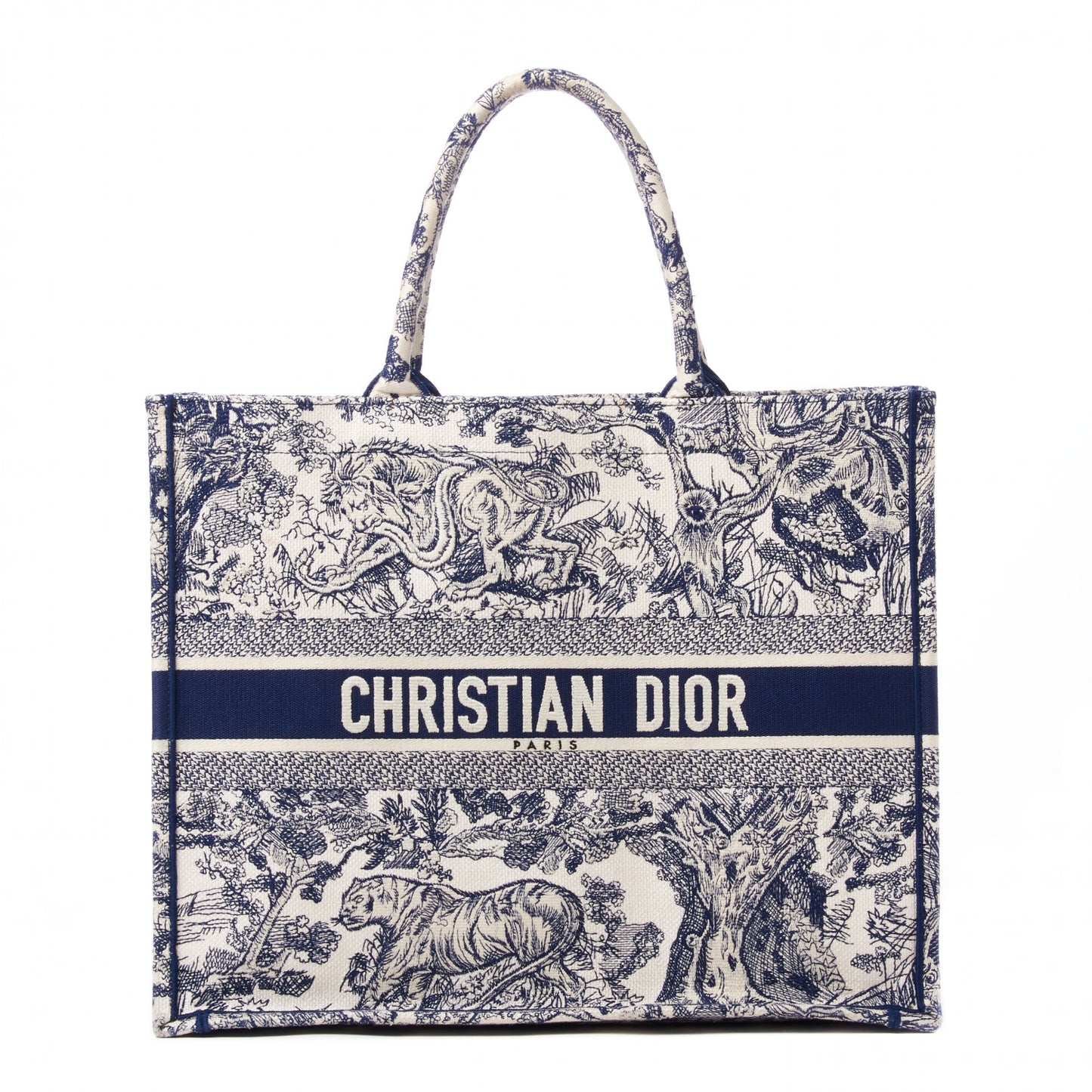Canvas Embroidered Large Dioriviera Toile De Jouy Book Tote Blue