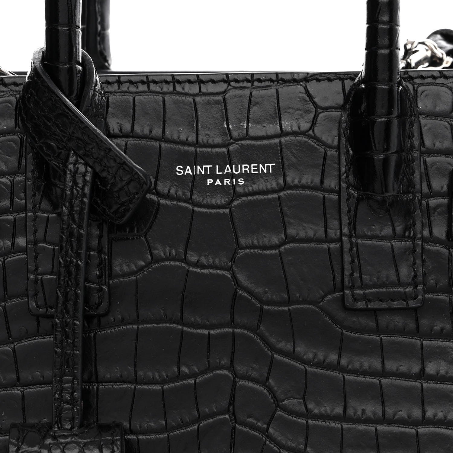 Saint Laurent Calfskin Crocodile Embossed Nano Sac De Jour Black 8 of 11