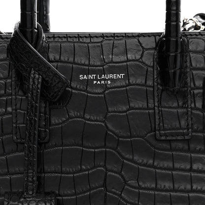 Saint Laurent Calfskin Crocodile Embossed Nano Sac De Jour Black 8 of 11