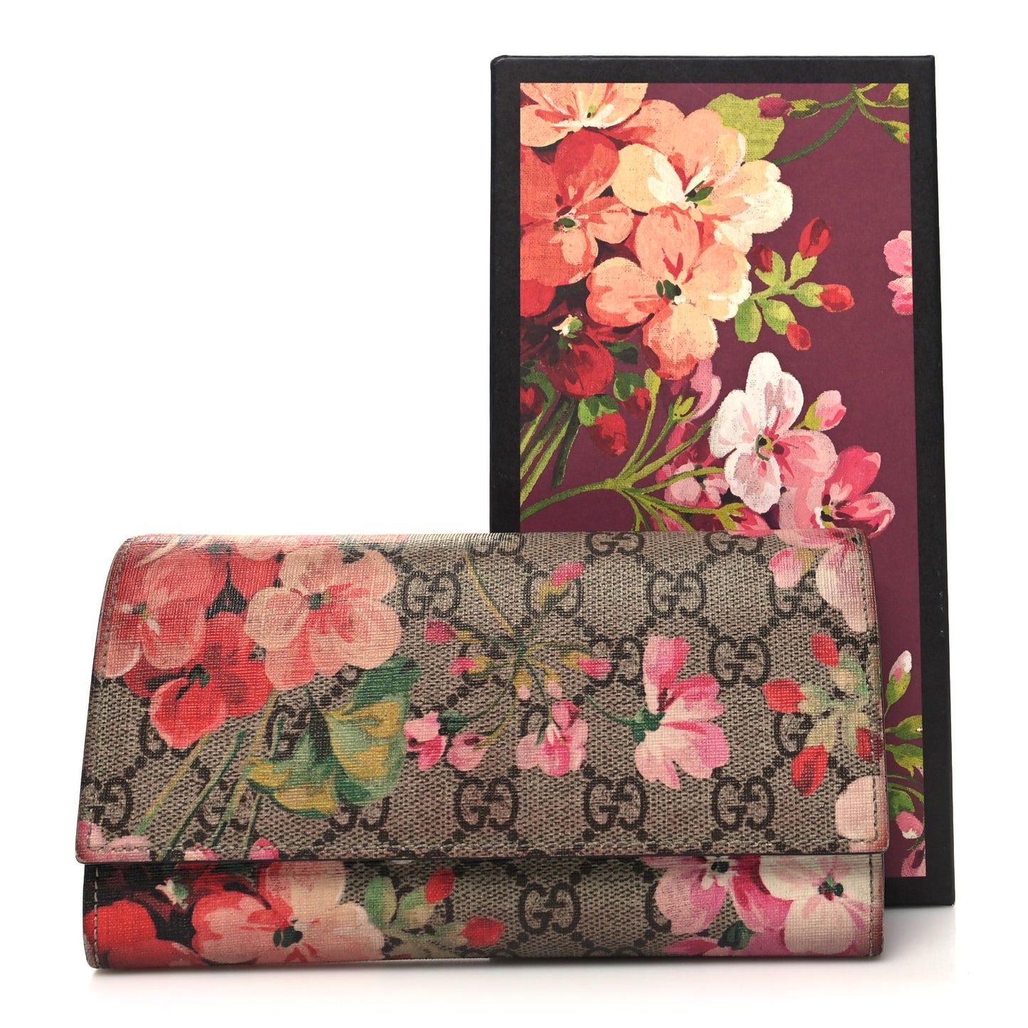 GG Supreme Monogram Blooms Continental Wallet Beige Multicolor Dry Rose