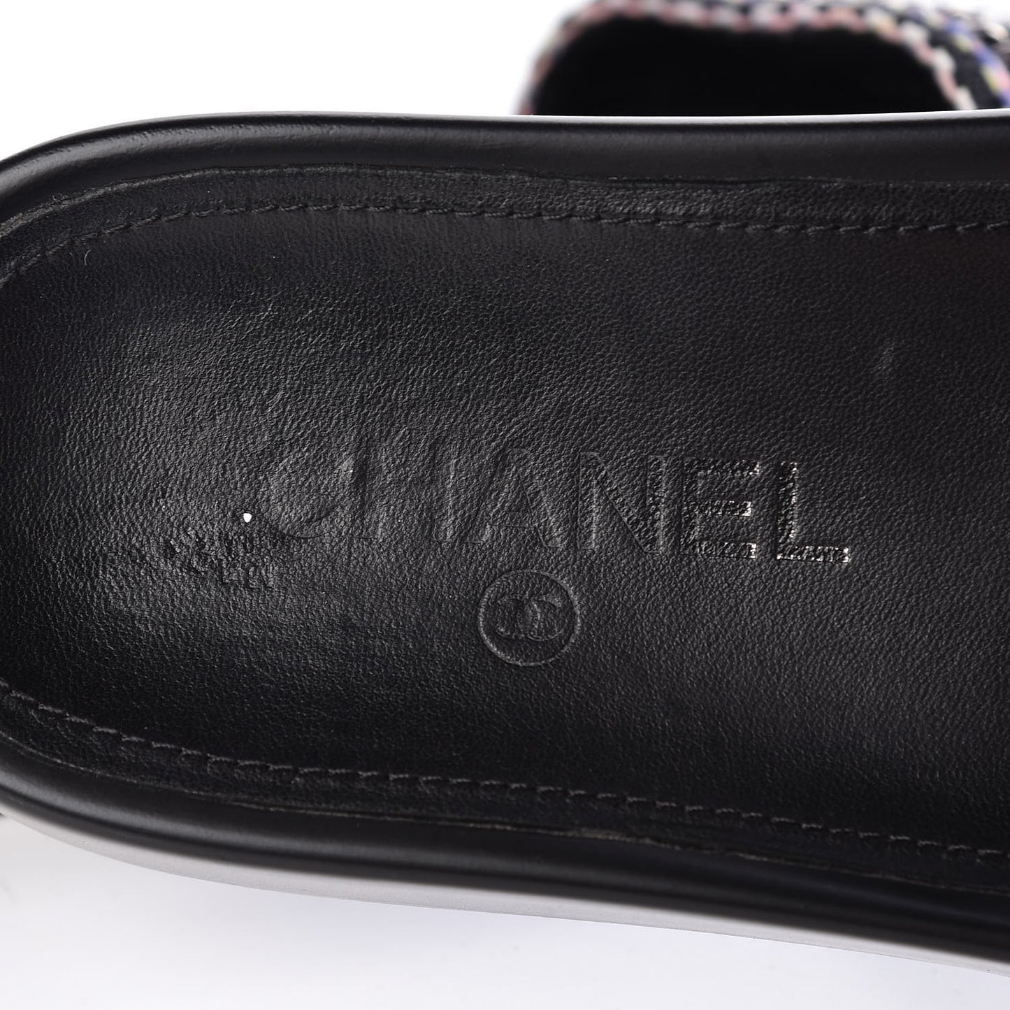 Tweed Lambskin Chain Flat Sandals 37 Black Multicolor