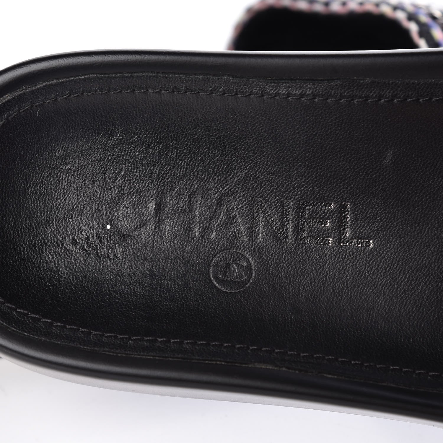 Chanel Tweed Lambskin Chain Flat Sandals 37 Black Multicolor 8 of 12