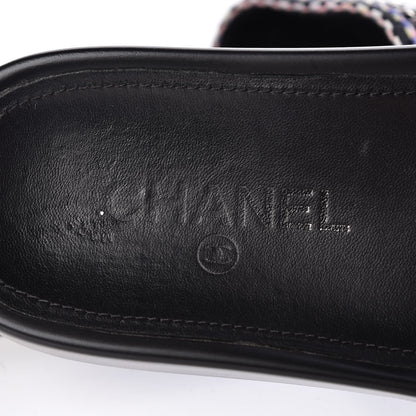 Chanel Tweed Lambskin Chain Flat Sandals 37 Black Multicolor 8 of 12