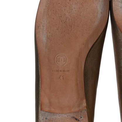 Chanel Metallic Lambskin CC Cap Toe Ballerina Flats 41 Bronze 8 of 14