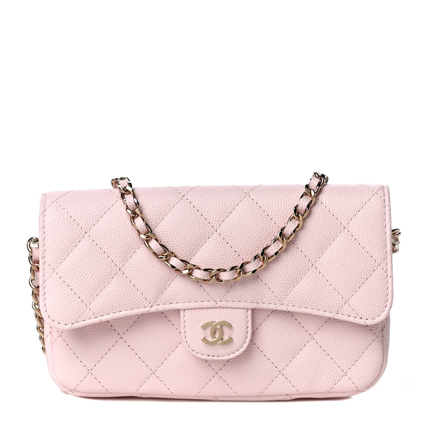Caviar Quilted Flap Phone Holder With Chain Light Pink