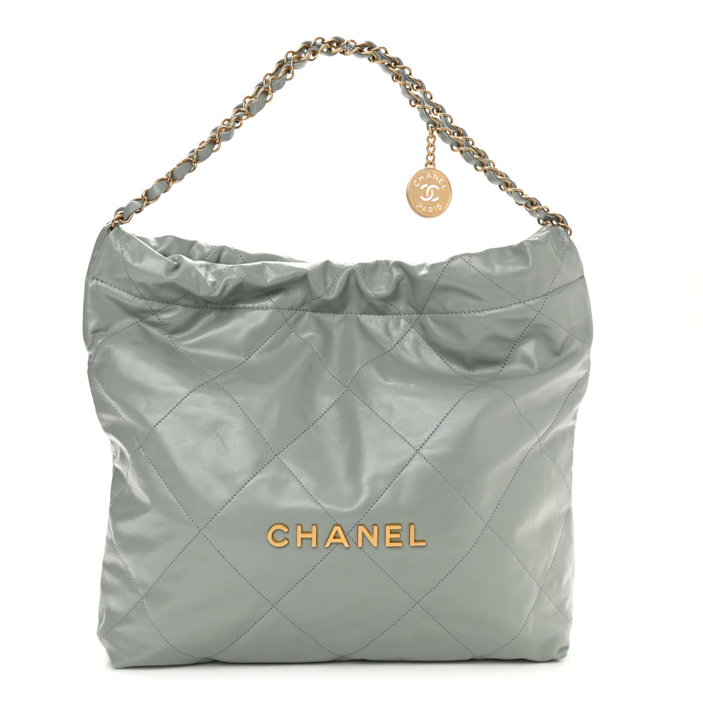 Shiny Calfskin Quilted Chanel 22 Light Blue
