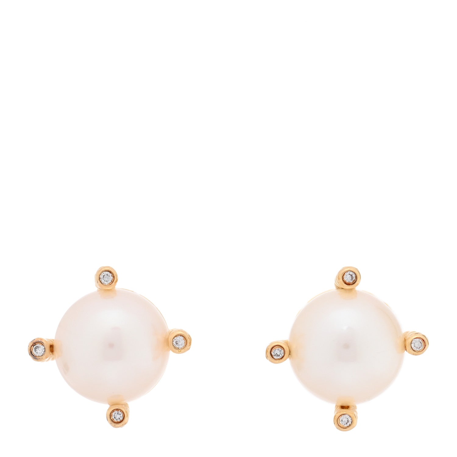 David Yurman 18K Yellow Gold Diamond Cultured Pearl 9.5-10mm Cable Stud Earrings 1 of 4
