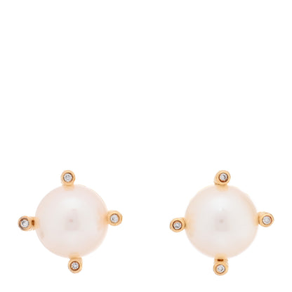 David Yurman 18K Yellow Gold Diamond Cultured Pearl 9.5-10mm Cable Stud Earrings 1 of 4