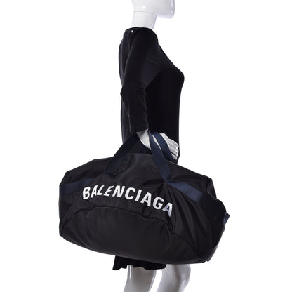 Balenciaga Textured Sport Nylon Logo Embroidered S Wheel Gym Bag Black Bleu Navy 2 of 10
