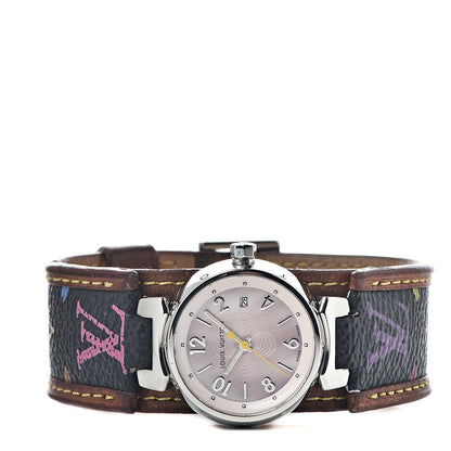 Louis Vuitton Stainless Steel Monogram Multicolor Pink Mother of Pearl 28mm Tambour Murakami Quartz Watch 3 of 11