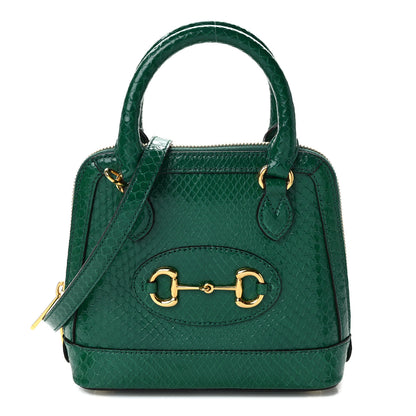 Gucci Shiny Snakeskin Mini Horsebit 1955 Top Handle Bag Emerald 1 of 10