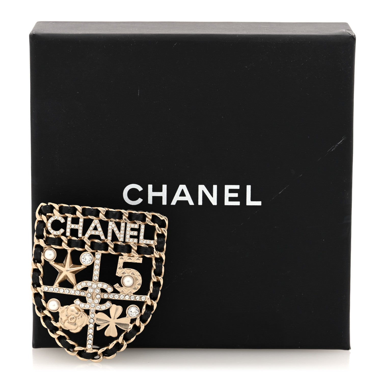 Chanel Lambskin Pearl Strass Sergeant Chanel Shield Brooch Gold 4 of 4
