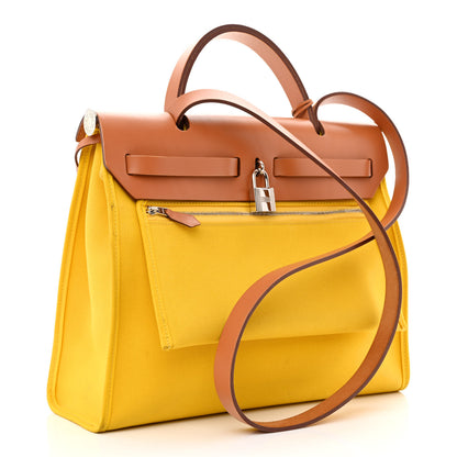 Hermes Vache Hunter Toile Officier Herbag Zip PM 31 PM Natural Jaune De Naples 7 of 29