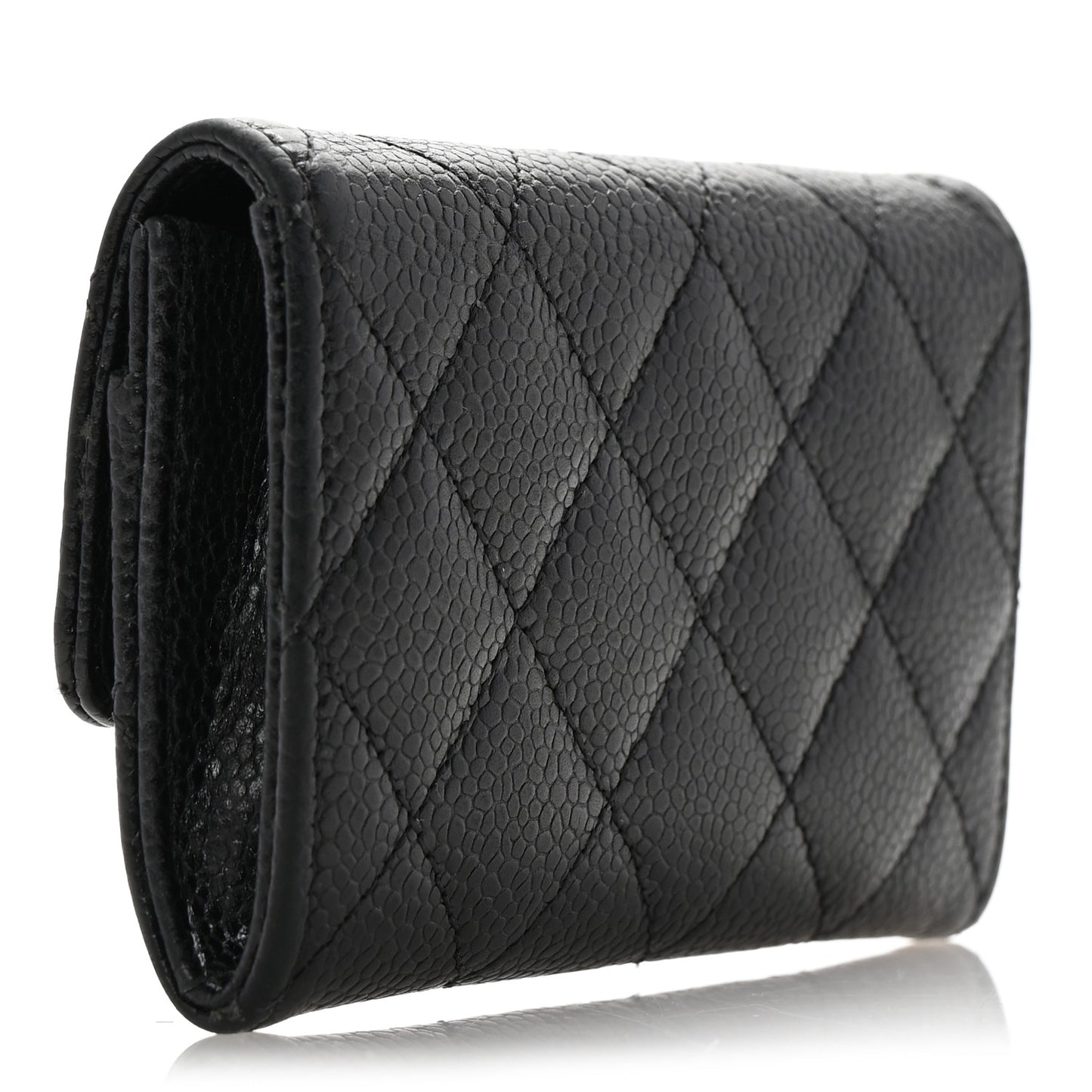 Caviar Quilted Flap Card Holder Black