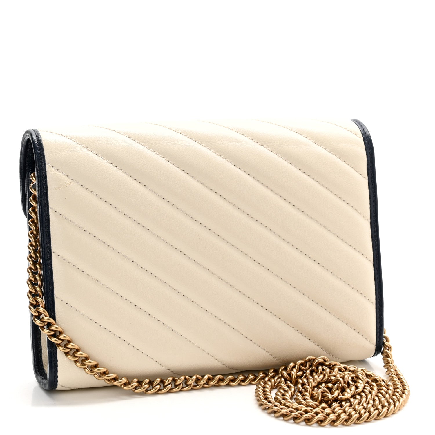 Gucci Vintage Effect Calfskin Matelasse Diagonal Torchon GG Marmont Chain Wallet Mystic White Blue Agata 3 of 11