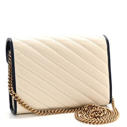 Gucci Vintage Effect Calfskin Matelasse Diagonal Torchon GG Marmont Chain Wallet Mystic White Blue Agata 3 of 11