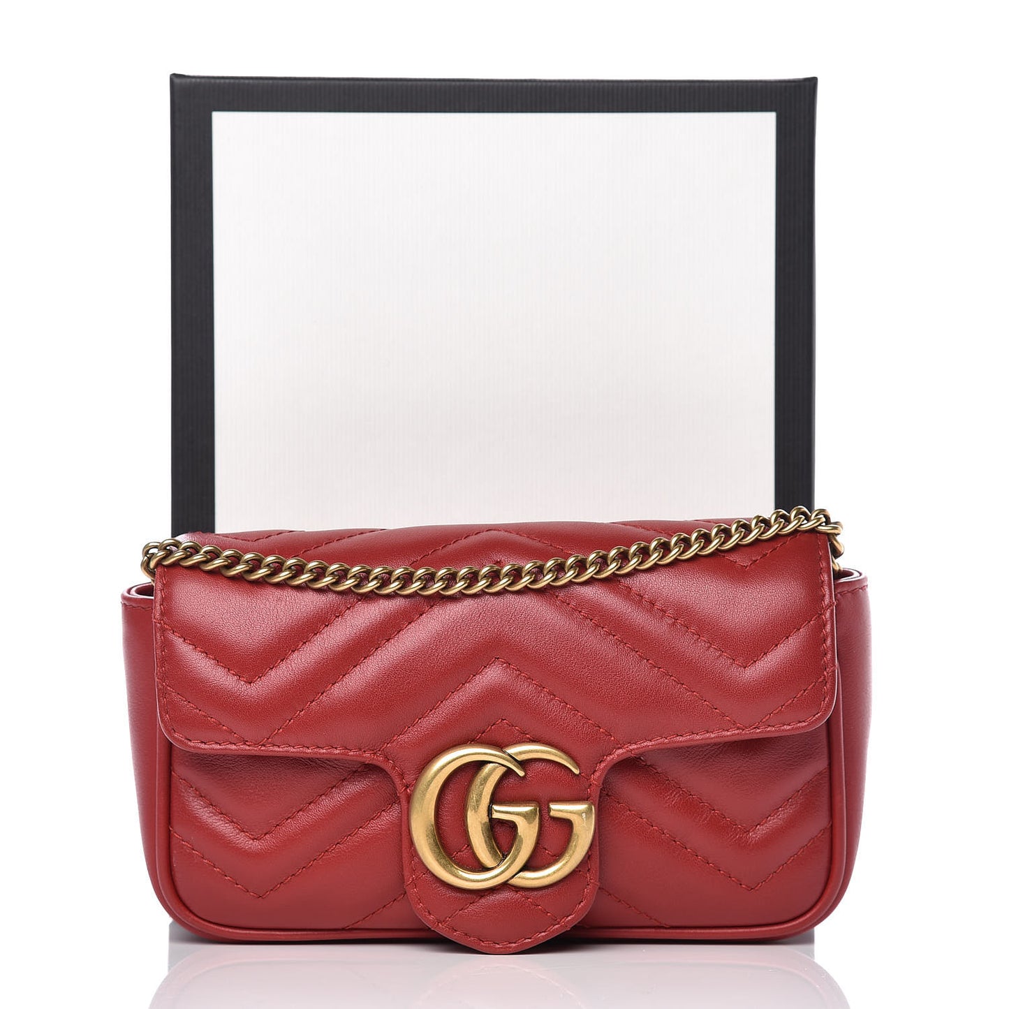 Calfskin Matelasse Super Mini GG Marmont Shoulder Bag Hibiscus Red