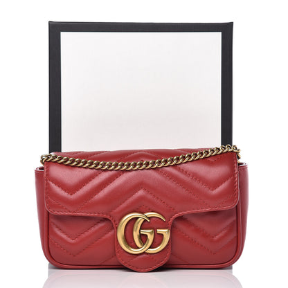 Gucci Calfskin Matelasse Super Mini GG Marmont Shoulder Bag Hibiscus Red 11 of 11