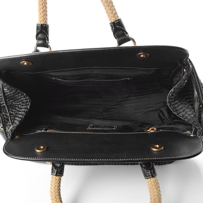 Prada Straw Vitello Daino Shopping Tote Black 5 of 7