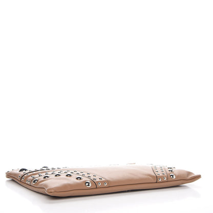 Prada Soft Calfskin Studded Zip Clutch Caramel 4 of 9