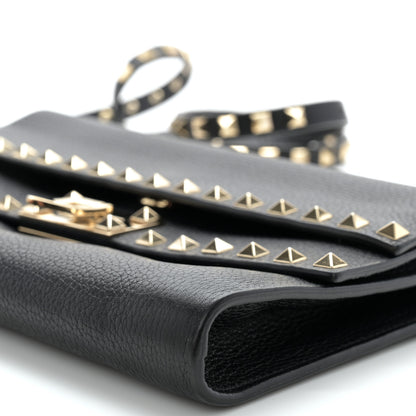 Valentino Garavani Grainy Calfskin Rockstud Double Flap Crossbody Bag Black 9 of 10