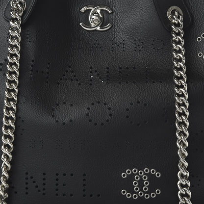 Chanel Calfskin Tweed Small Logo Eyelets Shopping Tote Black 12 of 12
