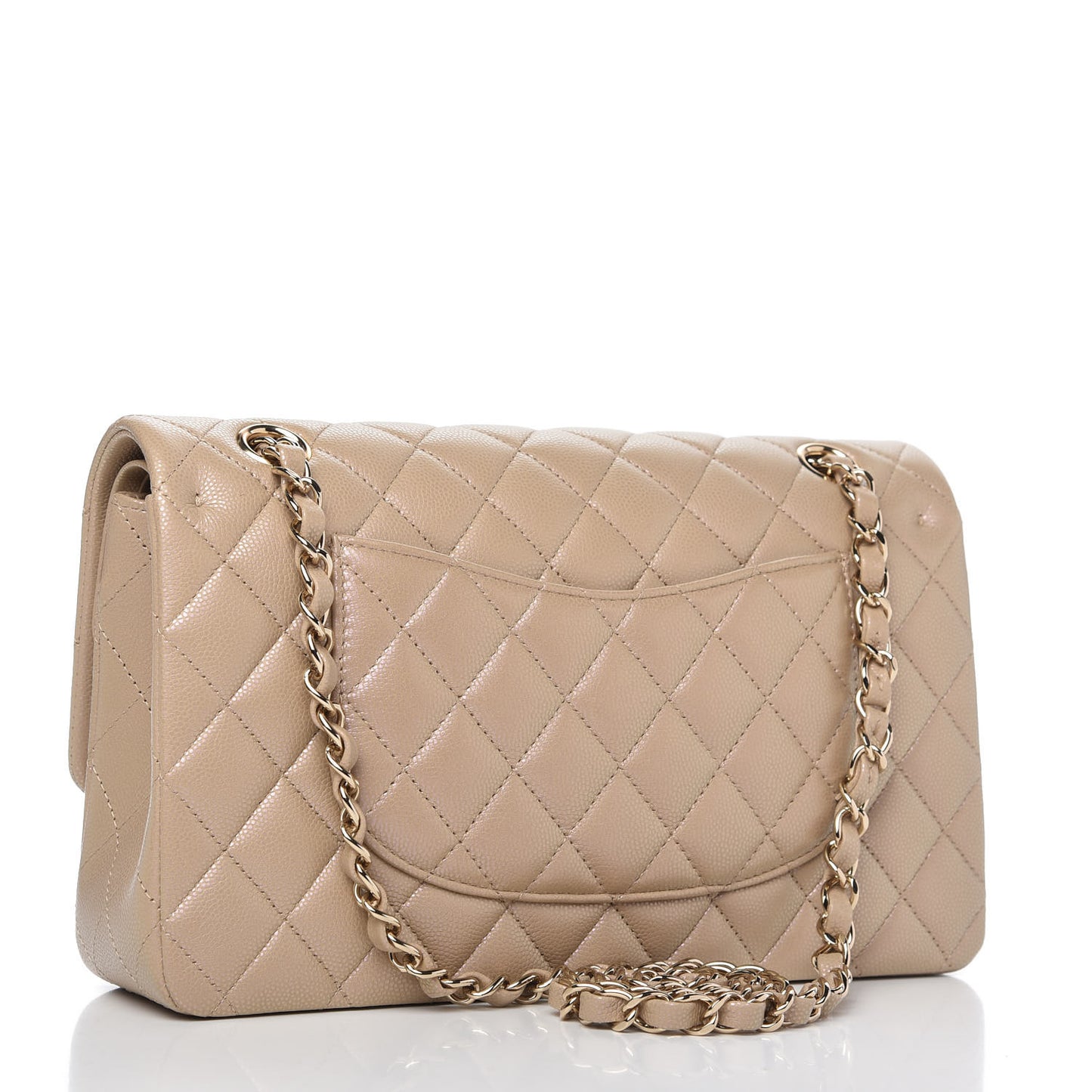 Iridescent Caviar Quilted Medium Double Flap Dark Beige