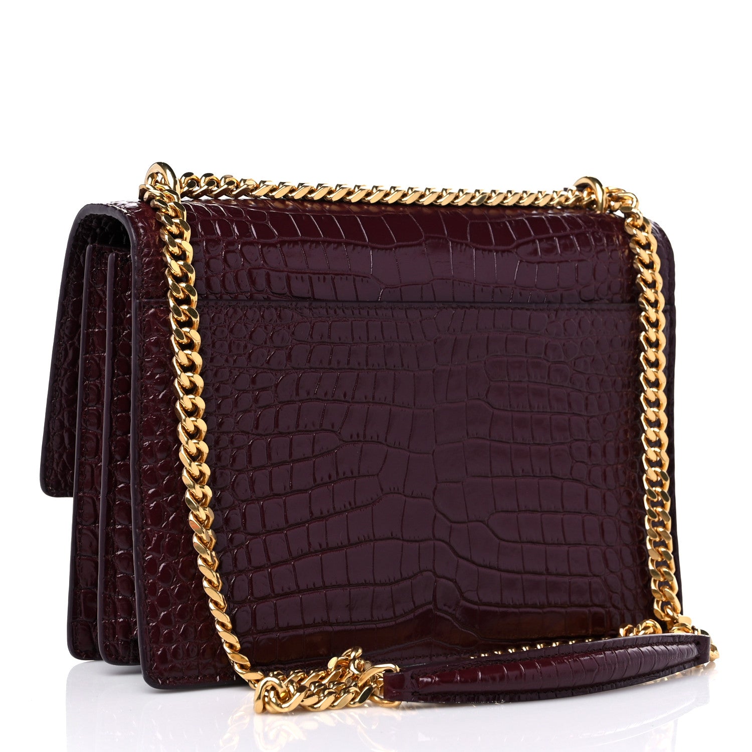 Saint Laurent Calfskin Crocodile Embossed Medium Monogram Sunset Rouge Legion 3 of 13