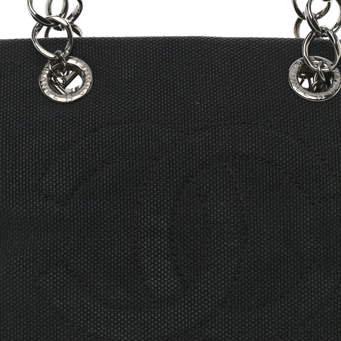 Lambskin Canvas Chocolate Bar CC Shopping Tote Black